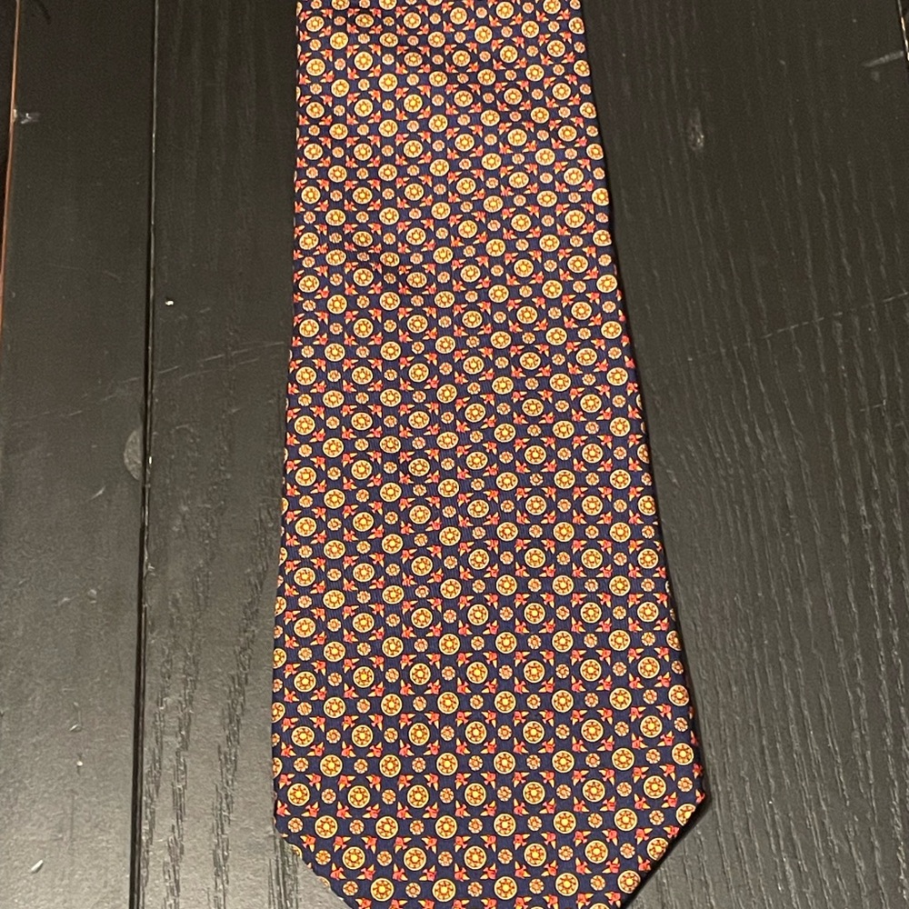 Salvatore Ferragamo Geometric Tie in Navy and Orange